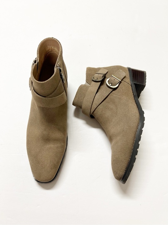 Blondo Shoes - Blondo Womens Taupe Suede Buckle Strap Shanna Ankle Bootie Size 11M
